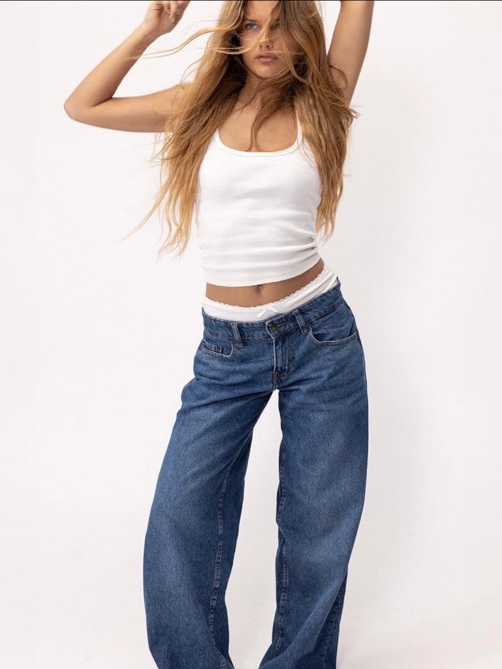 Motel Rocks Low Rise Baggy Wide Leg Jeans W24 Medium Wash 30” Inseam